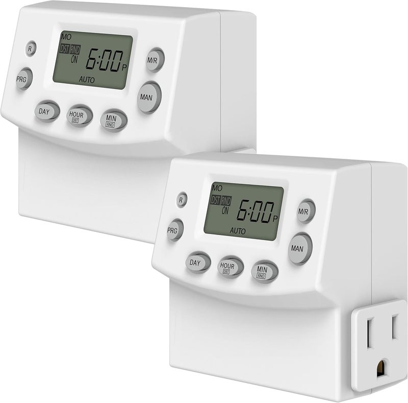 TG Heavy Duty Programmable Plug-in Digital Timer for Electrical Outlets, 7-Day Schedule, Random Mode, Daylight Savings, White - Image 1